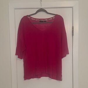 Tahari Women's Deep Pink V-Neck Short Sleeve Top